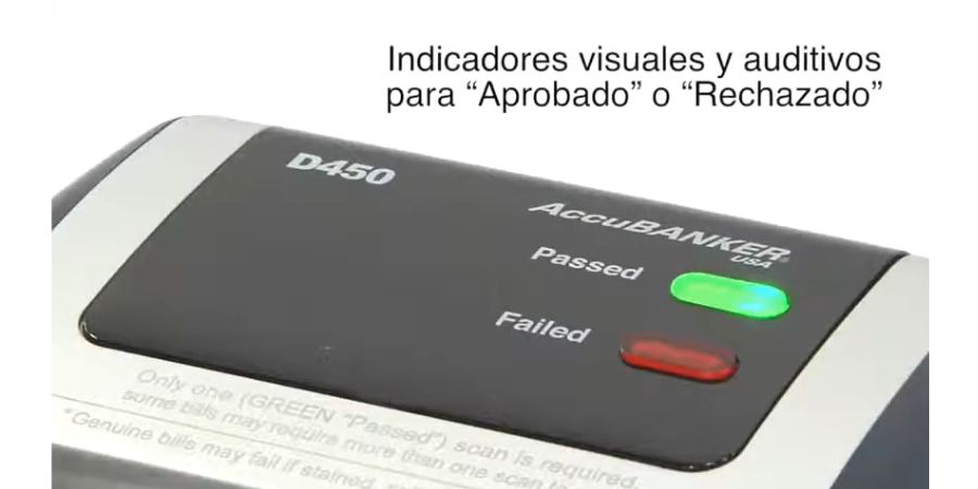 Notificaciones audibles y visuales del detector automático AccuBANKER D450